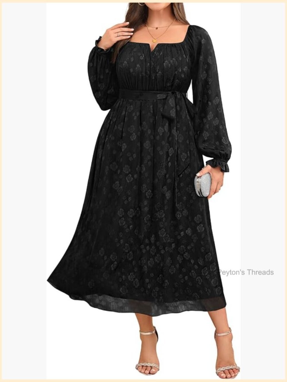 Plus Size Fall Wedding Guest Long Sleeve Midi Dress with Square Neck